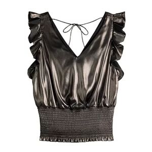 Nine West V- Neck Shimmering Sleeveless  Ruffle Top Xl